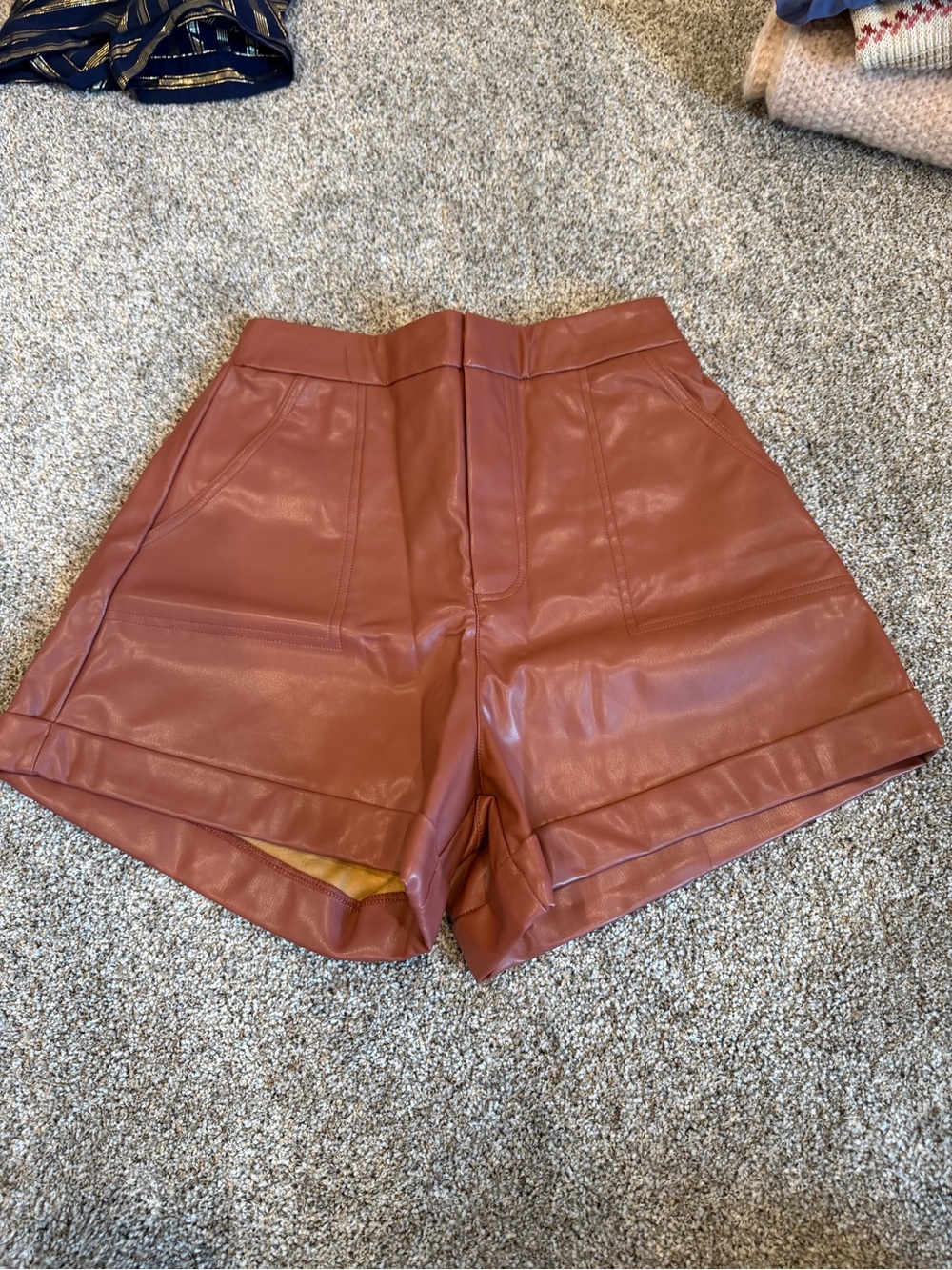 easel High-Waist Faux Leather Shorts in Terracotta